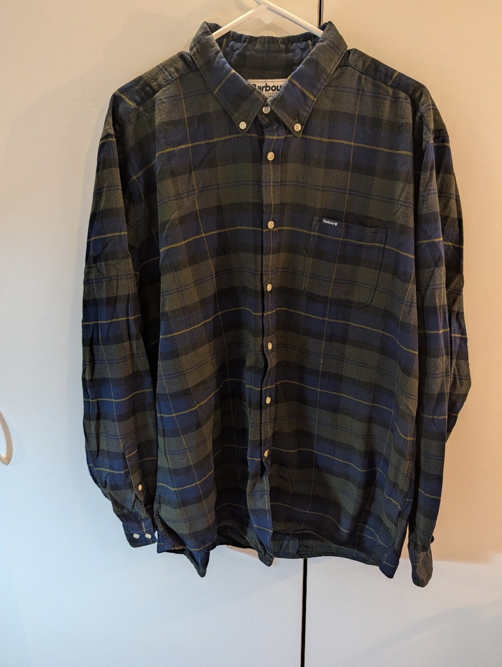 Barbour Green and Navy XXL Plaid Button-Down Shirt